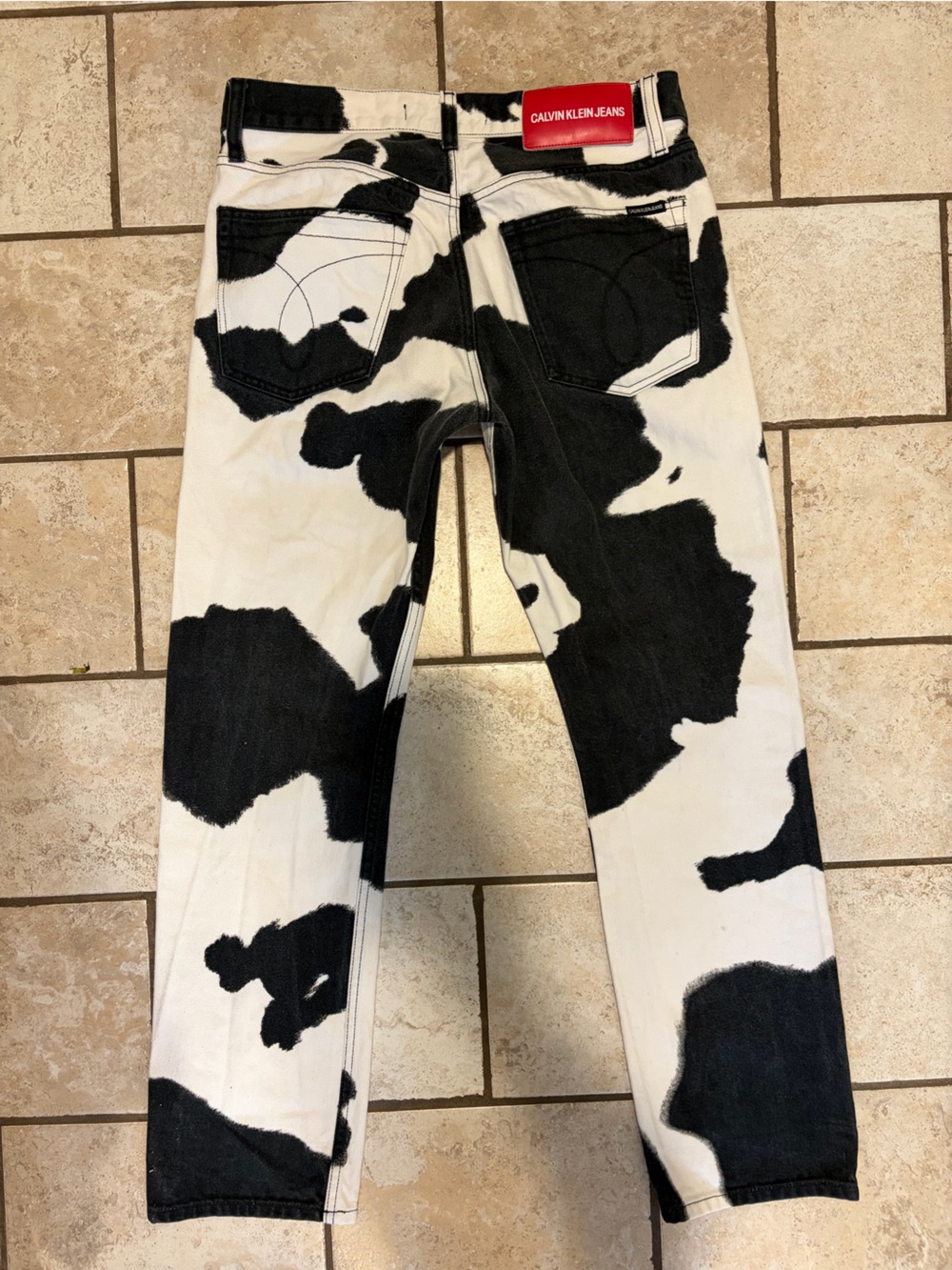 Calvin Klein Jeans Black & White Cow Pattern Straight Jeans